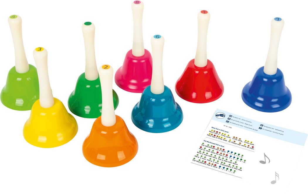 Small Foot 11693 Set de Cloches à Main, 8 pièces, Jouets pour l'éducation Musicale dés Le Plus Jeune âge, Instrument de Musique en Bois, à partir de 3 Ans