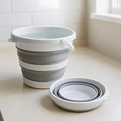 Balde Retrátil de Silicone 10 Litros com Alça Ergonômica, Dobrável, Compacto, Ideal para Limpeza, Camping, Pesca e Armazenamento de Água