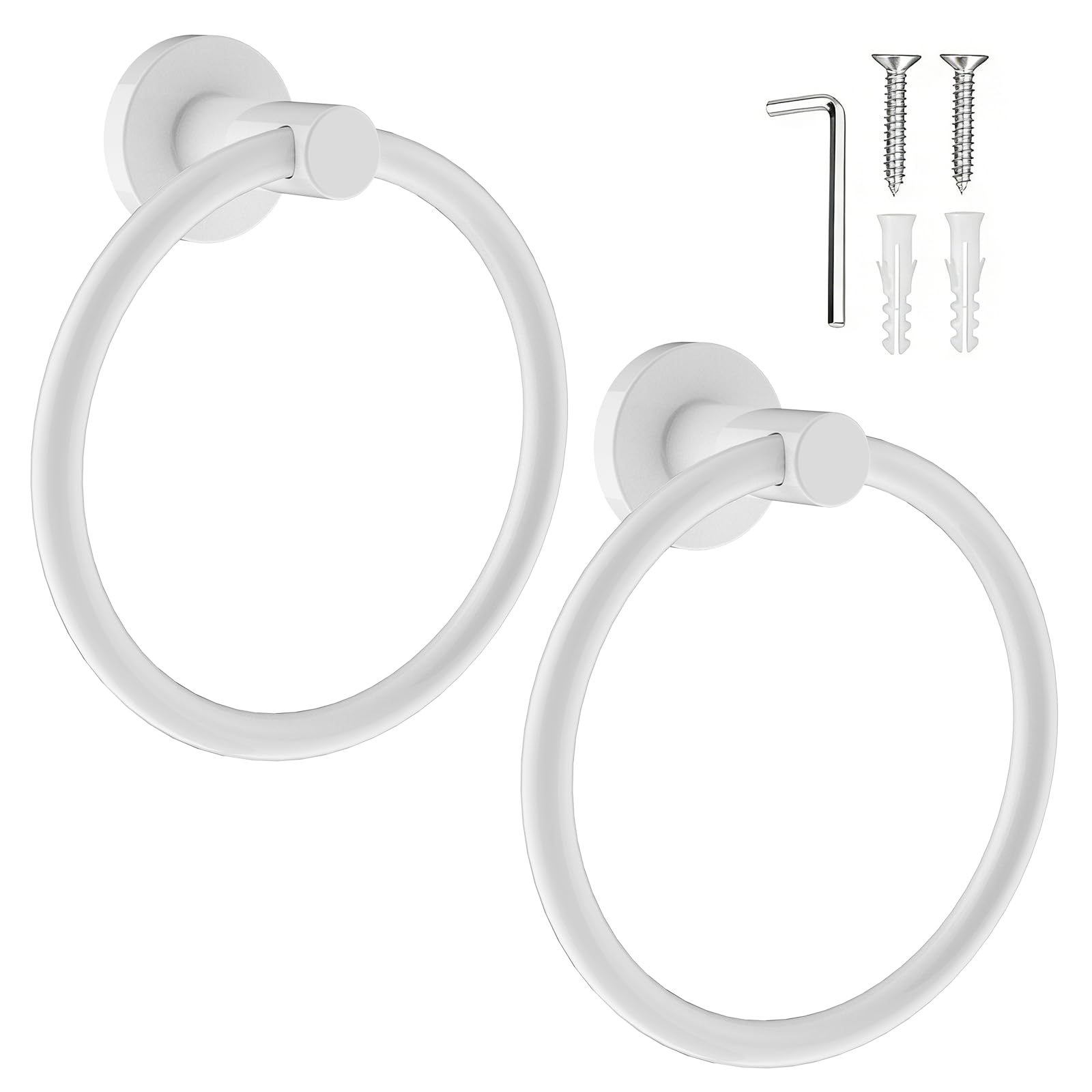 SetSail Towel Holder for Bathroom Wall Screw-in White Towel Ring Stainless Steel Heavy Duty Hand Towel Hanger for Bathrooms, Kitchen, 2 Packs