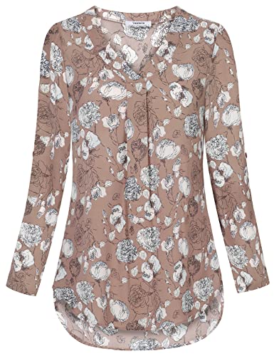 Youtalia Womens Blouses Dressy Casual Business Tops 3/4 Sleeve Chiffon V Neck Work Office Shirts4