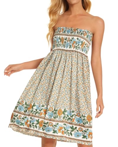 Image of CHICGAL Summer Dresses for Women Beach Cover Ups Strapless Boho Floral Print Sundress 2026