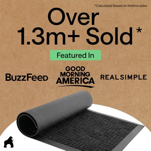 Image of GORILLA GRIP 100% Waterproof All-Season WeatherMAX Doormat, 60x24, US Designed Natural Rubber, Stain and Fade Resistant, Low Profile Indoor Outdoor Door Mats, Easy Clean Patio Mat, Midnight Maze