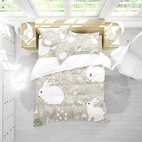 REALIN Rabbit Cycling Prints Bedding Cartoon Animal Bunny Theme Duvet Cover Set Girl Boy Kids Bed Sets 3/4PCS Quilt Covers/Sheets/Pillow Shams,Twin/Full/Queen/King (B,Twin-172x218cm-3PCS)
