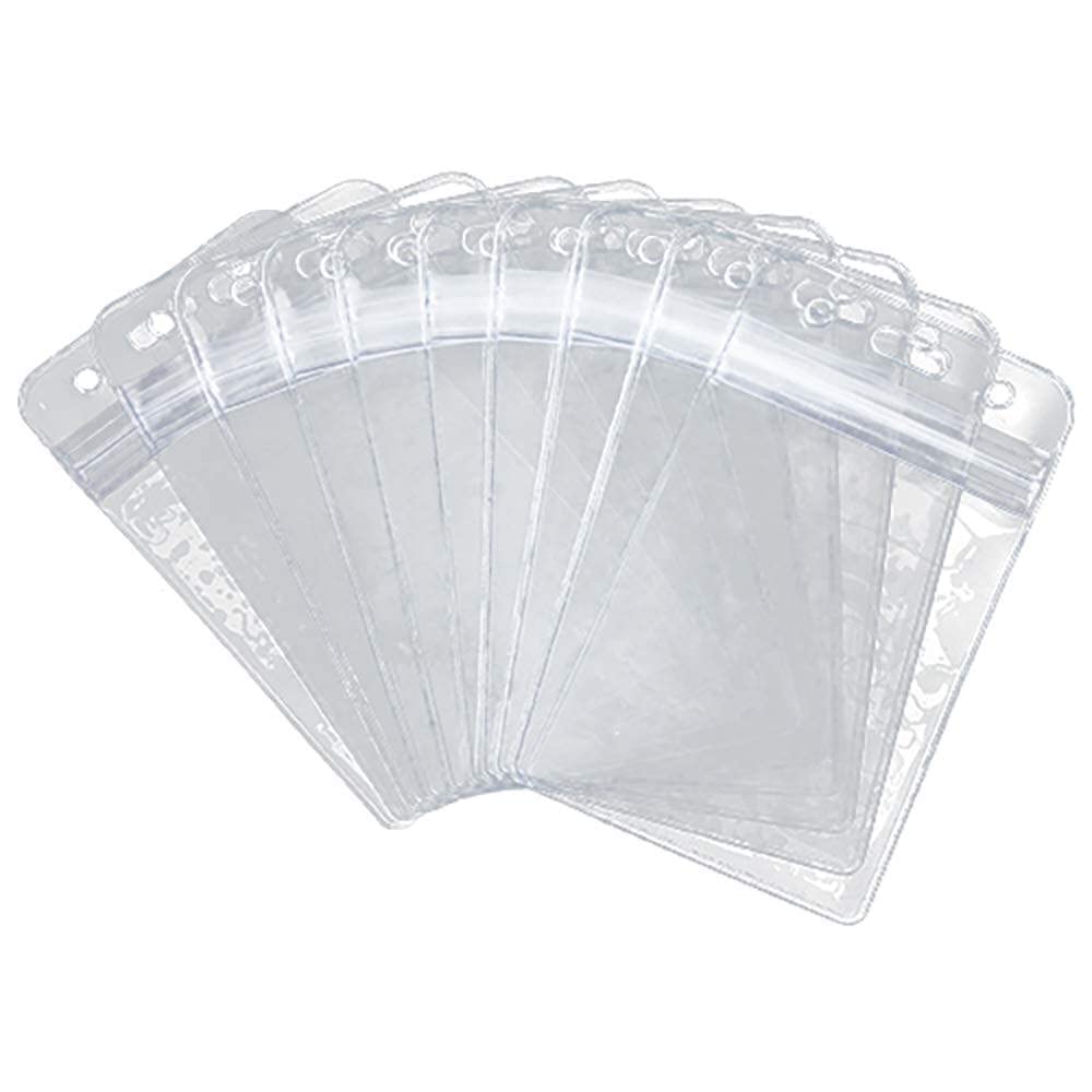 Generic 10Pcs Vertical Transparent Vinyl Reusable Plastic Clear ID Card Badge Holder with Zipper