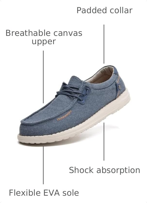 Image of Men's Canvas Loafers, Slip On Casual Shoes | Hands Free, Lightweight, Comfortable, Breathable Upper, Walking Shoes, Stretch, Travel, Vacation, Everyday Wear
