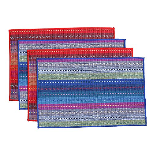 WOOD MEETS COLOR Place mats Woven Cotton Braided Ribbed Washable Table Mats Set of 4, 12
