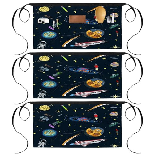 Lot de 3 tabliers courts à 3 poches multicolores pour cuisine et bistrot 60x30.5cm