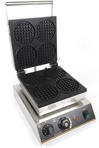 Miniatura 6 de Máquina eléctrica antiadherente comercial de 1750 W, 4 piezas, máquina para hacer waffles redondas, mini máquina para hacer gofres, máquina de
