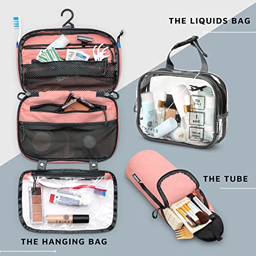 Toiletry-Bag-Kit-Set-Hanging-Travel-Toiletry-Bag-311-TSA-Cosmetic-Liquid-Bag-Ultralight-Accessory-Organizer-Pouch-Dusty-Rose