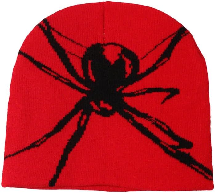 CORIRESHA Unisex Spider Beanie Y2k Graphic Knit Hat Winter Halloween Skull Cap