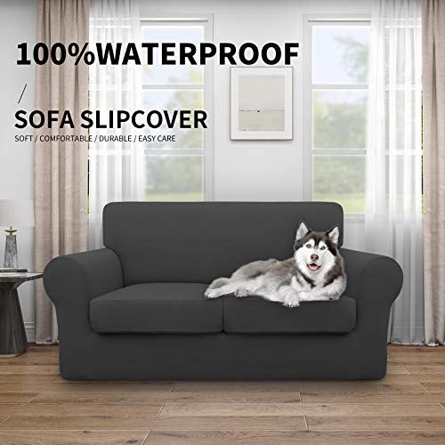 Dual Waterproof Loveseat Cover for Couches & Sofas, Leakproof Protector for Kids & Pets, Dark Gray