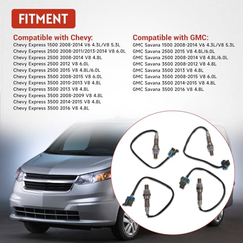 Sensor de Oxígeno 4 piezas compatible para Chevy Express y GMC Savana miniatura 2