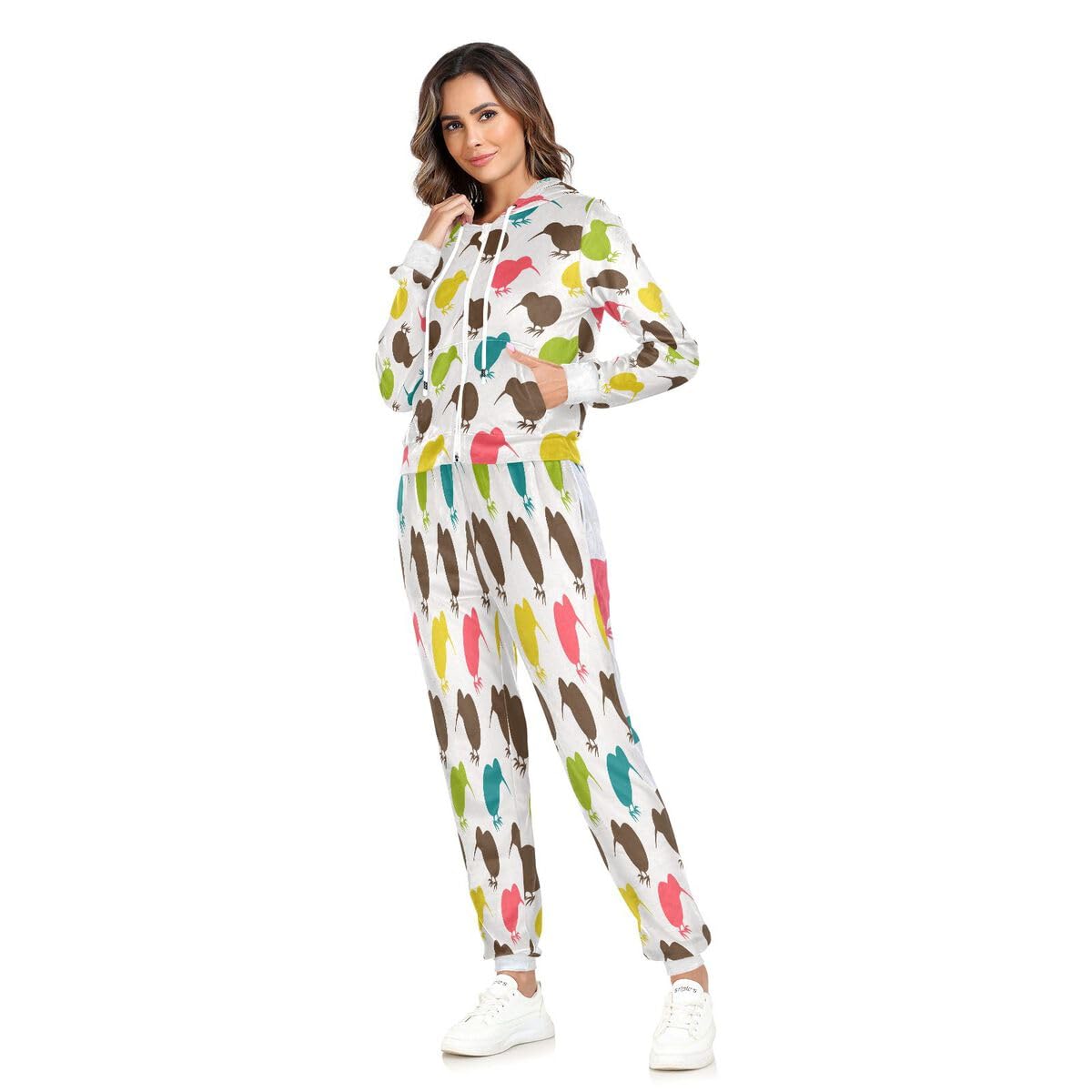 Conjunto deportivo de 2 piezas para mujer, diseño de pájaros kiwi, colorido, manga larga, conjunto deportivo