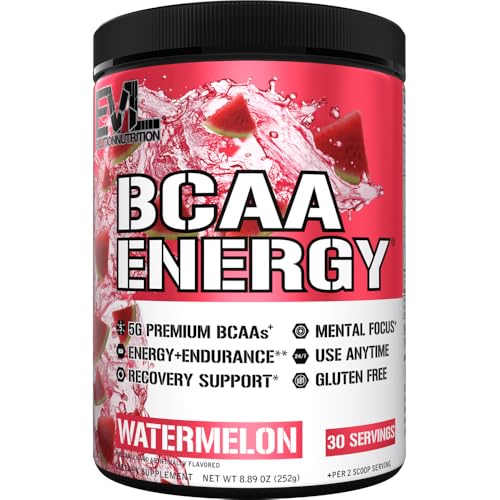 Evlution EVL BCAAs Amino Acids Powder - BCAA Energy Pre Workout Powder for Muscle Recovery Lean Growth and Endurance - Rehydrating Post Workout Recovery Drink with Natural Caffeine - Watermelon