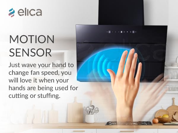 Image of Elica 75cm 1500 m3 /hr Filterless Autoclean Angular Kitchen Chimney with 15 Years Motor & 5 Years Comprehensive Warranty | EFL 3V 751 HAC LTW MS NERO | Black | Touch + Motion Sensor Control | Slant