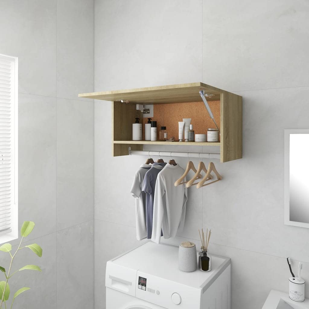vidaXL Garde-Robe, Armoire à Vêtements, Porte-vêtements, Organisateure de Salle de Bain Buanderie Intérieur, Chêne Sonoma Bois d'Ingénierie