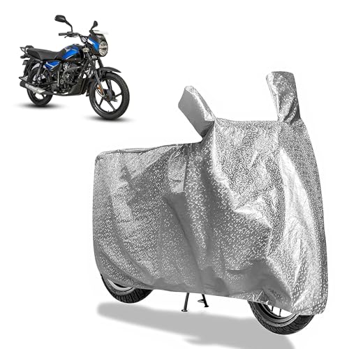Image of Sulfar Bike Cover for Bajaj CT (110 / CT110X) | Waterproof, Dustproof & UV Protected | All Weather Two Wheeler Cover (Silver) New 2026 Variants
