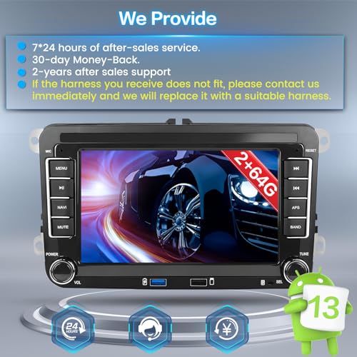 Inefala für VW Golf Polo Caddy Tiguan Touran Seat Skoda, Autoradio Android 15 2G+64G mit Wireless Carplay, Android Auto, 7 Touchscreen, GPS, WiFi, RDS/FM, USB, SWC, Mikrofon, Rückfahrkamera