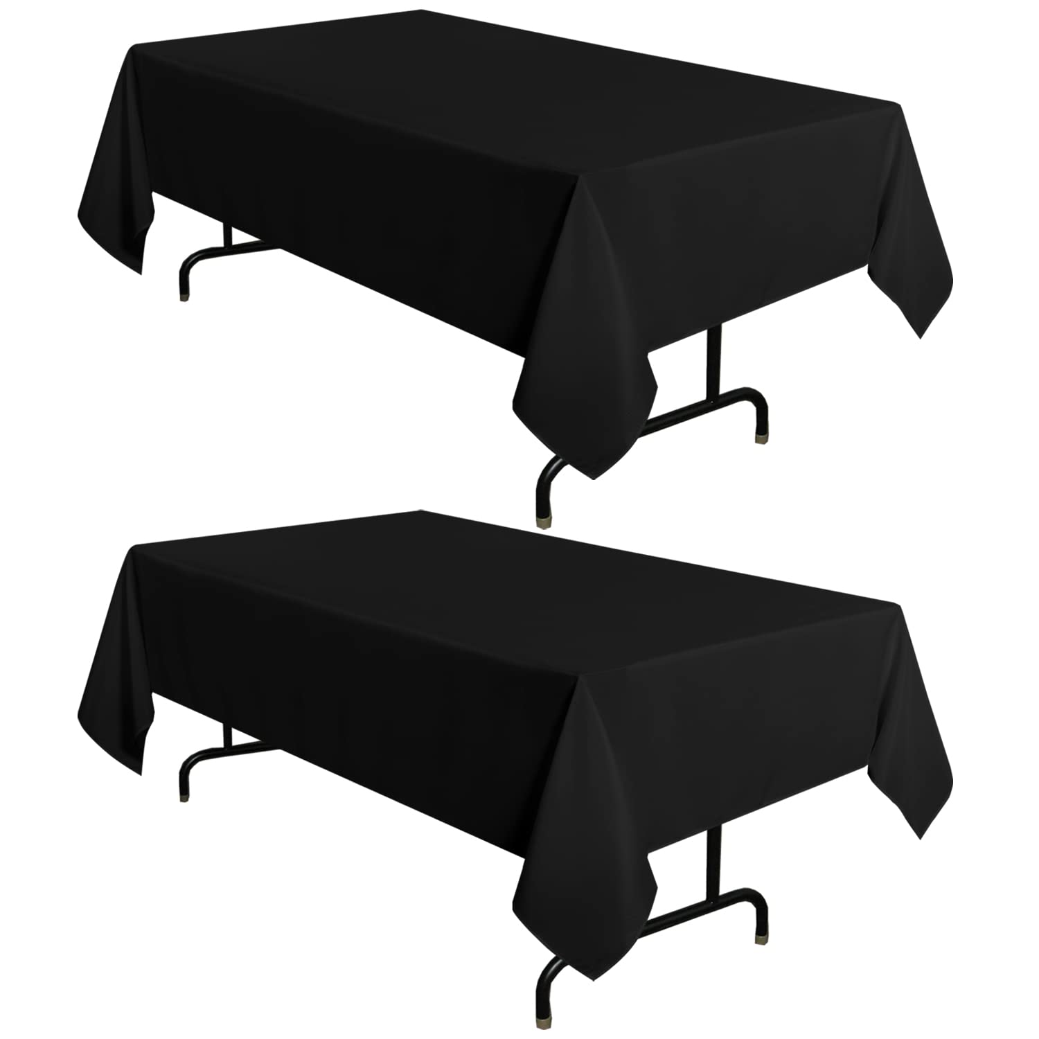 sancua 2 pack black tablecloth 60 x 102 inch rectangle 6 feet table cloth - stain and wrinkle resistant washable polyester table cover for dining tables buffet parties and camping