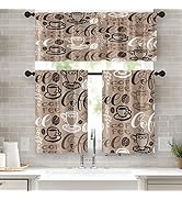 Tayney Coffee Kitchen Curtains Brown Window Curtains Valance and Tier Set 36 Inch, Farmhouse Rod ...