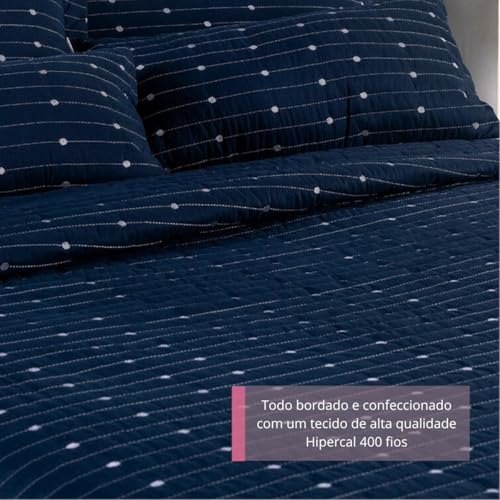 Kit Cobre Leito Colcha Solteiro Bordado 400 Fios com Almofada Fofuxinho Prontas Cheias e Porta Trave