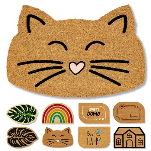 Paillasson naturel en coco - Chat - Antidérapant et résistant 40 x 60 cm Pour l'extérieur et l'intérieur