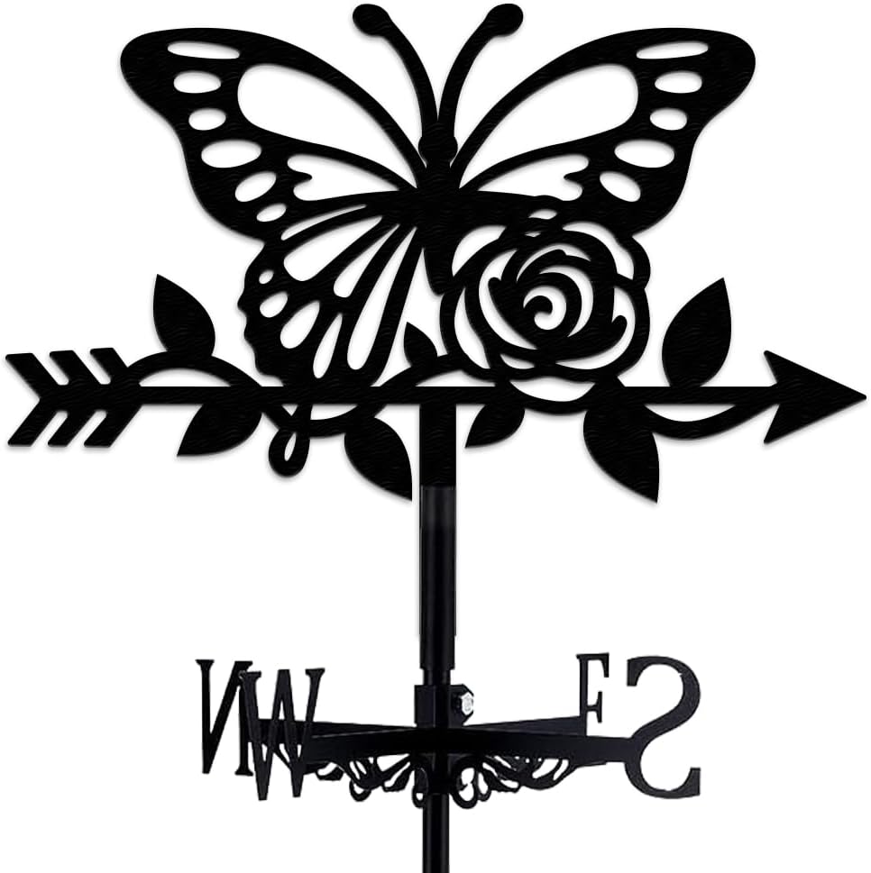 INFUNLY Retro Moon Crow Weather Vane Bird Wind Vane for The Garden Fence Moon Iron Weathervane Bat Weathercock Black Hollow Wind Direction Indicator for Roof Patio Farmhouse Yard Decor 14.1x10.6Inch