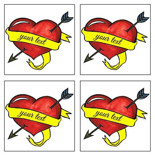 Set Of 4 Heart Temporary Tattoos， Fake Tattoos,Custom Tattoos Temporary, Personalized Waterproof Fake Custom Name Tattoo Body Sticker For Women & Man，2In #TOP4