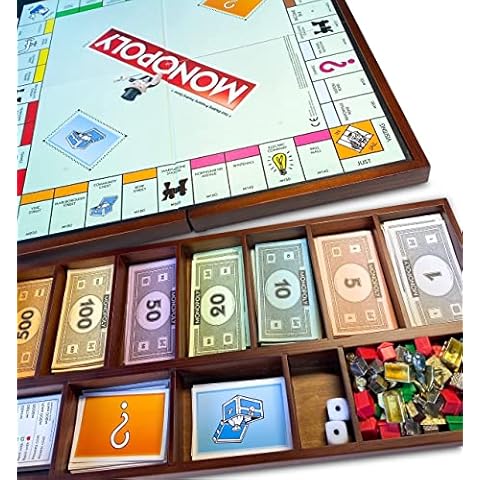Deluxe Mahogany Wooden Case Board for Monopoly - Pimp Board Game to Instantly Turn Ordinary Monopoly Into Deluxe. Built-in Organizer Drawers, Impressive & Affordable, Great Gift, Classic wood box Cover