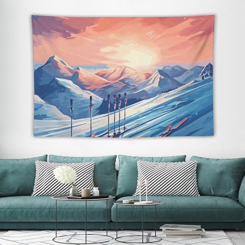 Tapisserie murale planche de ski vintage déco de chambre