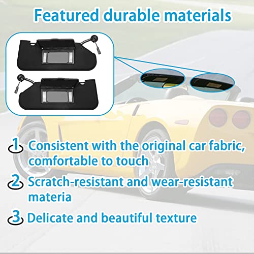 Upgrade Sun Visors Fit For C6 Corvette 2005-2013, 23142243 23142245 With Vanity Mirror And Led Lighted, Sun Shades Replacement For Left Driver And Right Passenger Side #TOP3