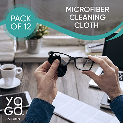 Yogo Vision SC-MODEL4-CLEANINGCLOTH4-BK-GREY-W Microfiber Cleaning Cloth 12-Pack Individualy Packed (6"X 7") Glasses Cleaning Cloths For Eyeglasses Phone Computer Screen Laptop Camera Lenses (4 Black thumb #1