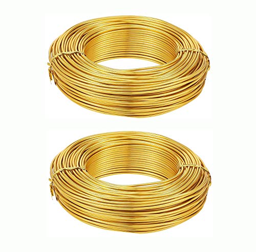 KuTi Kai Lot de 2 rouleaux de fil en aluminium - Longueur : 5 m - Pour la fabrication de bijoux, la sculpture, la modélisation et les travaux manuels - Jaune, 1 mm Cover