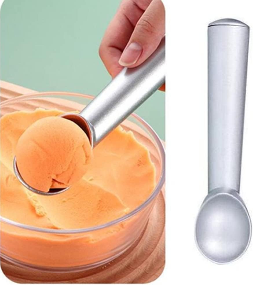Anti-Freeze Ice Cream Scoop, 7 Inch Aluminum Ice Cream Spoon, Professional Ice Cream Dipper or Gelatos, Frozen Yogurt, Watermelon Fruit Melon Baller (Dumb Silver)