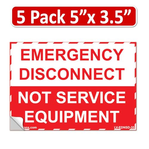 Littversions 5"x 3.5" NEC Compliant Emergency Disconnect NOT Service Equipment Outdoor Laminated Labels Sticker Electrical Panel Danger Heavy Duty Vinyl Waterproof Ultra Durable