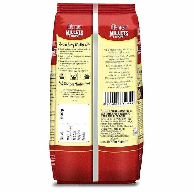 Image of Manna Kodo Millet 1kg Unpolished, Certified Low GI, Glycemic Index Value 30, Kodra /Varagu /Arikelu /Hark /Varigu 20% more protein & more Fibre than white rice. Natural Grains (Pack of 2)