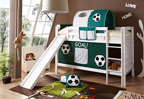 TiCAA Etagenbett mit Rutsche Lupo Buche massiv Weiß Motiv TiCAA Etagenbett mit Rutsche Lupo Buche massiv Weiß Motiv