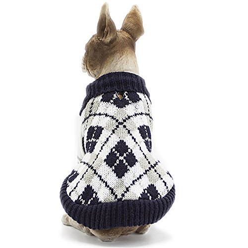 Bobibi Dog Sweater Of The Diamond Plaid Pet Cat Winter Knitwear Warm Clothes,Navy,Xs #TOP1