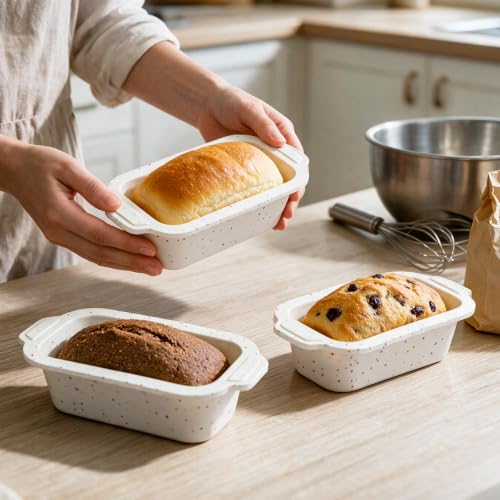 Lot de 3 Petits Moule à Cake en Silicone Moule à Gateau avec Cadre&Poignées | 18x9cm Antiadhésif Moule Rectangulaire pour Gâteaux Pâtisserie et Cuisson de Portions Individuelles pour Petits Pain Foepoge