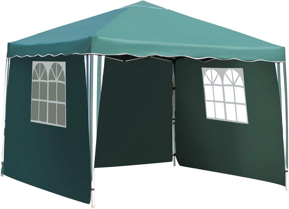3x3m Pop-up Canopy Tent Heavy Duty Gazebo Pavilion Outdoor Party Commercial Instant Tents Impact Canopies with 4 Removable SideWalls, Perfect for Garden, Patio, Barbecue Parties (3 sides, Green)