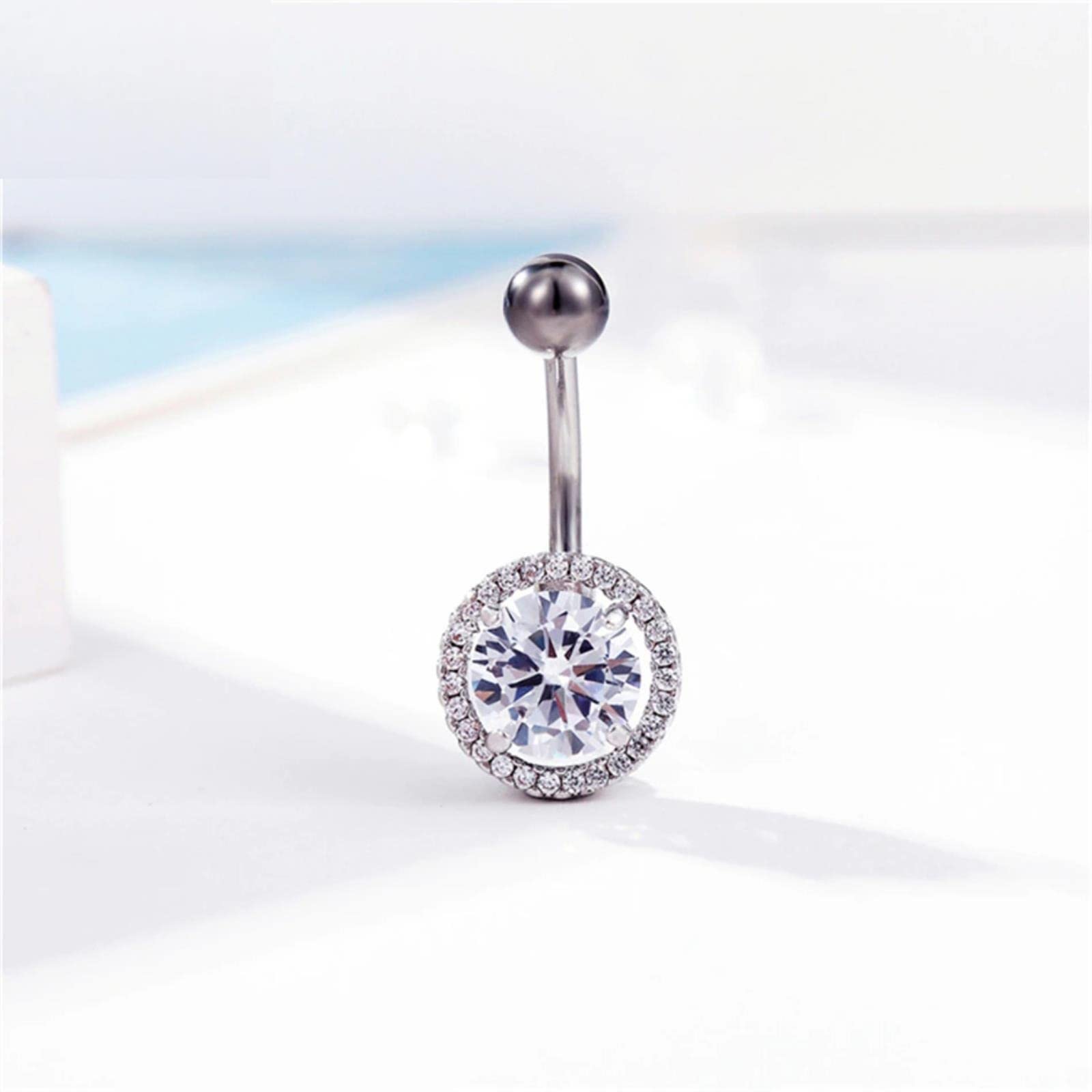 STOPI Unids/Set Grandes Anillos De Cristal para El Vientre 14g Doble Joya Barra Curvada Piercing para El Ombligo Joyería Corporal