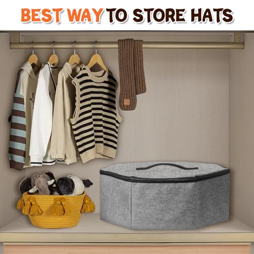 Boczif Hut-Aufbewahrungsbox für Damen und Herren, Hut-Aufbewahrungstasche für Reisen, faltbar, Cowboyhuttasche mit Griff, Hut-Organizer, Behälter, große Kappentasche zum Tragen (Grau)