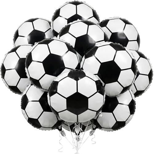 12 PCS Soccer Balloons 18 Inch Football Foil Balloons Soccer Themed Birthday Foil Balloon Football Party Supplies for Kids Birthday Party Ball Fans Sports Black and White Balloon
