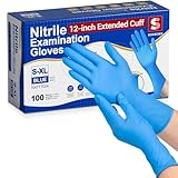 Schneider Nitrile Exam Gloves, Extended 12 Inches Cuff, Large, 4 mil, 100-ct Box, Gloves Disposable Latex Free, Powder Free for Medical, Food Prep, Cleaning, Cooking, Blue