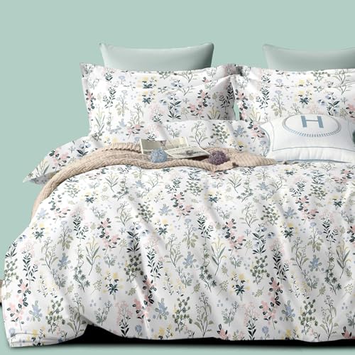 Nesture Bettwäsche 135x200 Blumen Grün Blätter, Bettwäsche-Sets Microfaser frühling Bettbezug 135 x 200 cm 2teilig bügelfrei & weich - 1...