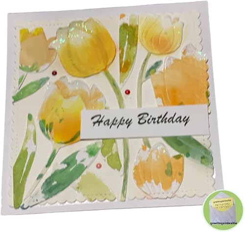 Miniatura 7 de Greeting Cards - Personalized & Custom Handmade Handcrafted Card - Flower Based Message -Gift For Visually Impaired (Stitched Tulips)
