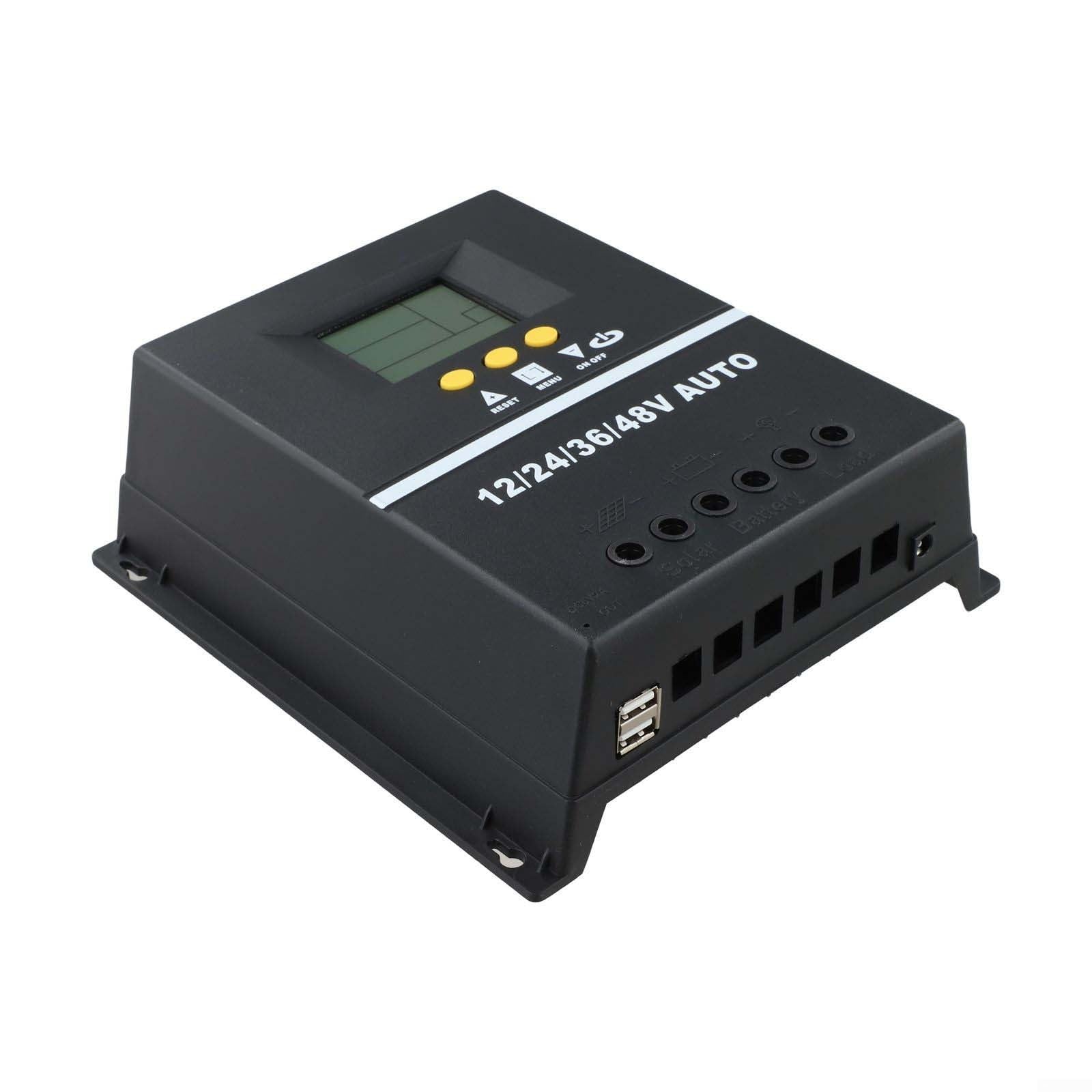 MPPT Contrôleur de charge solaire 150 A compatible avec batteries 12 V 24 V 36 V 48 V avec écran LCD, deux ports USB et dissipation de la chaleur améliorée (90 A)
