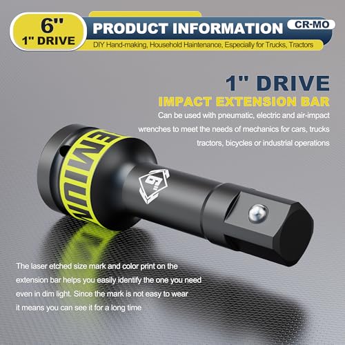 Image of 1 inch Drive Impact Extension Bar, 6 Inch Length Socket Extension, CR-V Steel, Narrow and Deep Areas in Household Haintenance, Trucks Tractors Repair or Industrial Operations