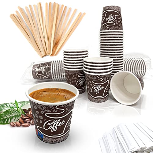 Kit de 100 vasos de café de papel desechable + 100 paletas de madera de abedul Cover