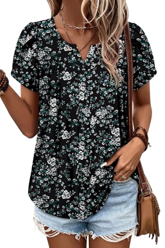 CRAZY GRID Womens Summer Tops Puff Short Sleeve Tshirt Summer Floral Boho Shirts Casual Tee Comfy Blouses2